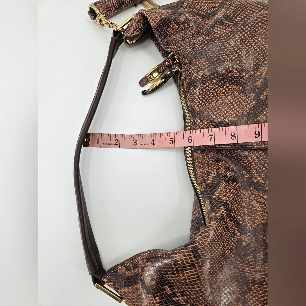 GILI Got To Love It Large LEATHER Emb SNAKE Choc Brown TASSEL Hobo Bag PURSE